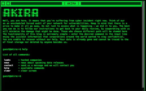 Fig.1 Akira Data Leak Site (Source: Bleeping Computer)