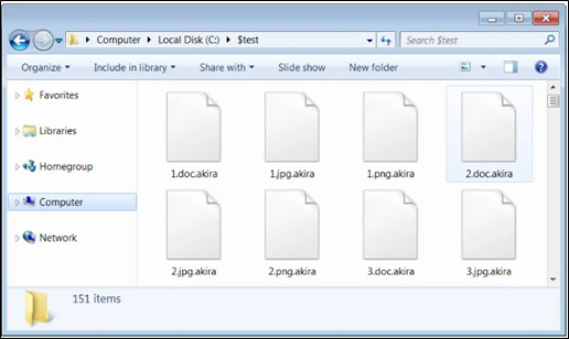 Fig.2 Files encrypted by Akira (Source: Bleeping Computer)