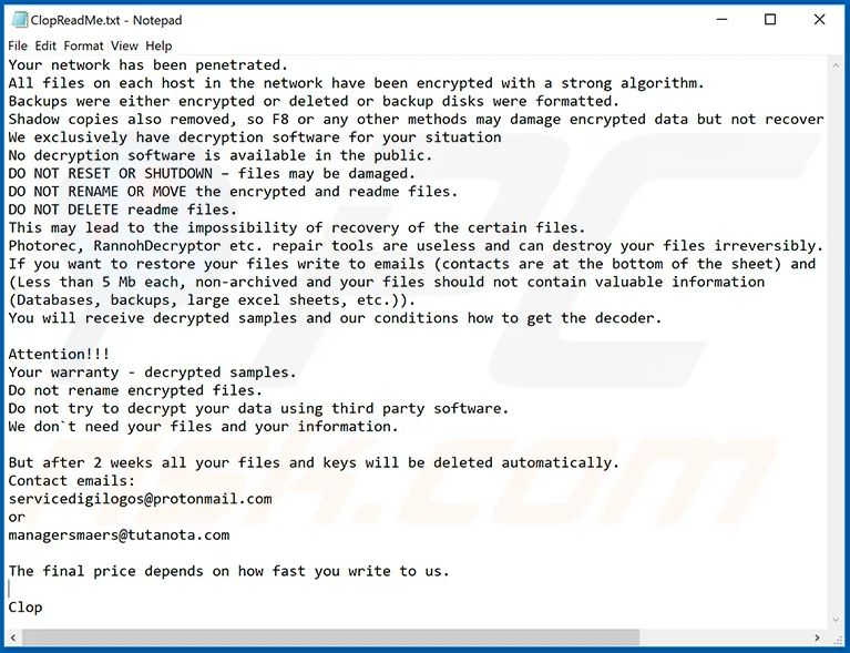 Figure:1 Clop ransomware message