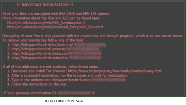 Locky extortion Message