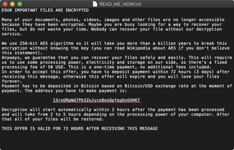 Fig.3 ThiefQuest ransom message (source: zDnet.com)